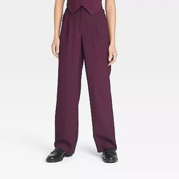 a new day Pants - NWT A New Day Women's 6 Burgundy High-Rise Pleat Front Straight Trousers Pants